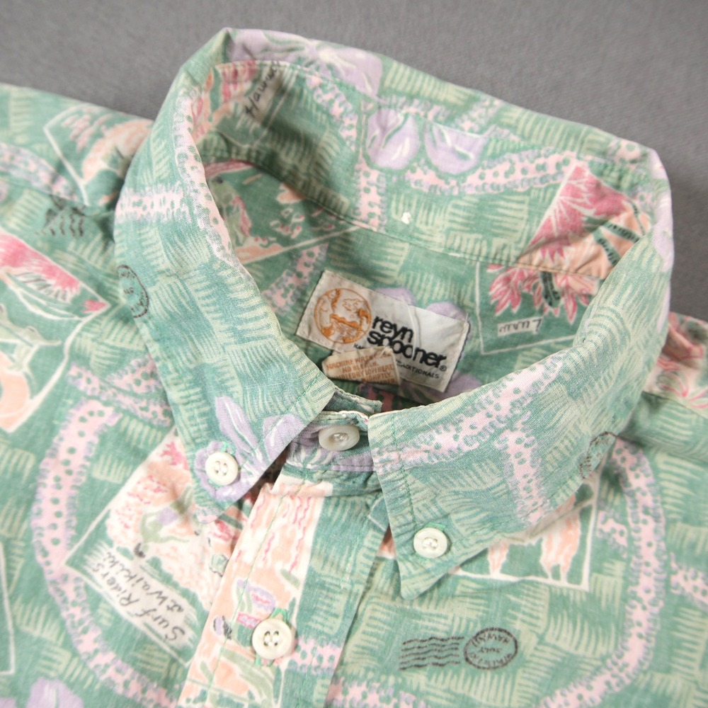 Vintage 80s Reyn Spooner Reverse Tropical Postcard Pullover Men Shirt M Hawaiian